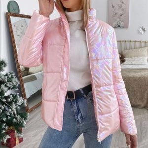 Shein pink puffer coat